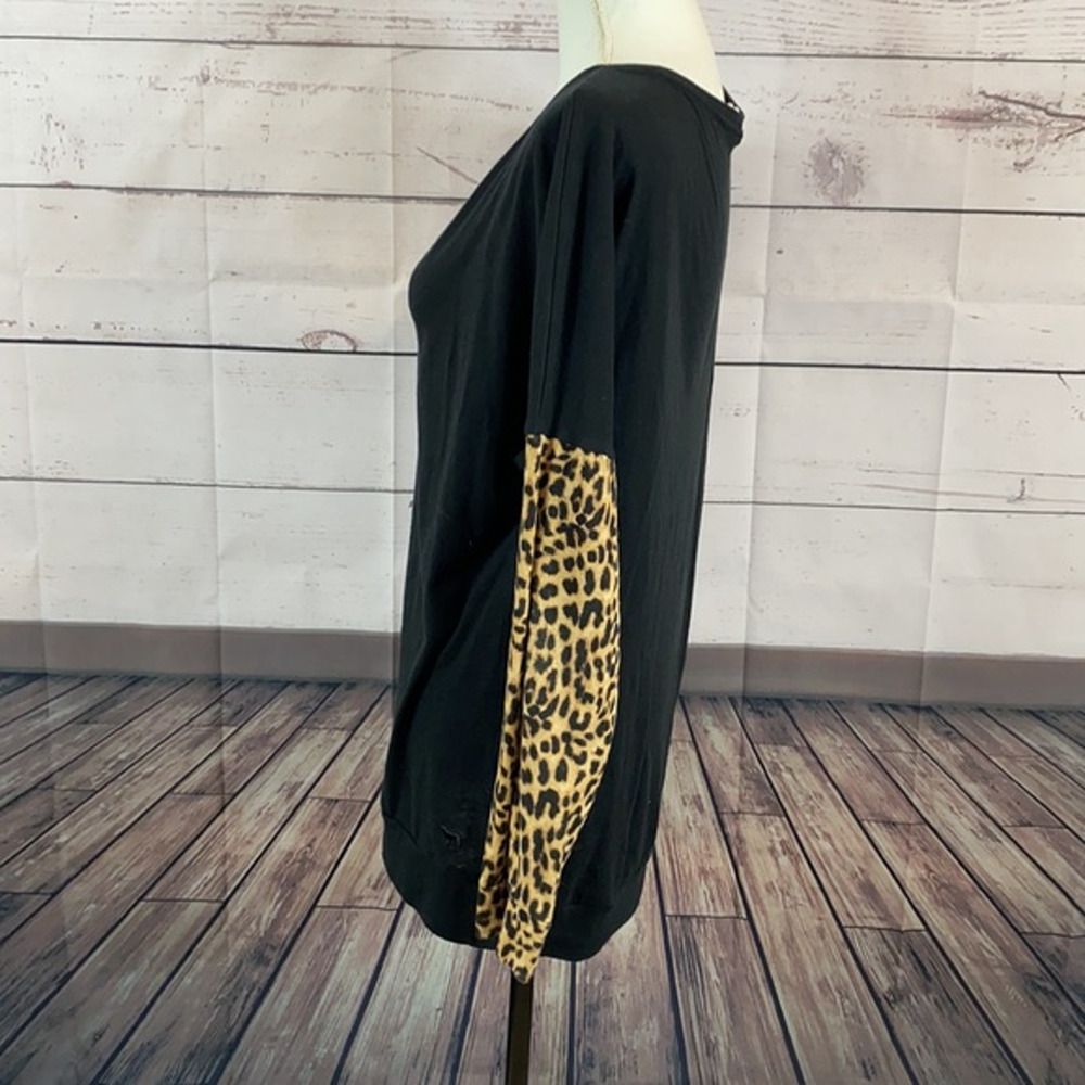 Victorias Secret Tee Shirt Womens Large Black‎ Animal Print Sleeve Contrast - Picture 3 of 9